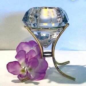 VINTAGE PARTYLITE DIAMOND SOLITAIRE CRYSTAL VOTIVE TEALIGHT CANDLE HOLDER NEW